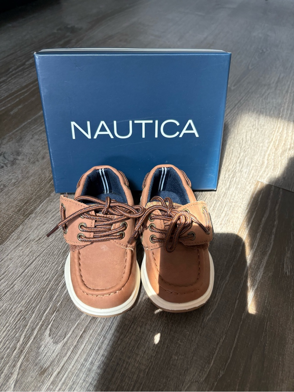 Nautica Toddler Brown Boat Shoes with White Soles